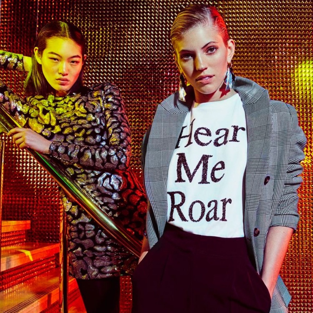 H&M Women's ‘Hear Me Roar’ Embellished Tee Small